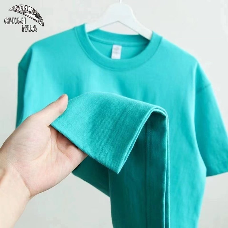 600G heavyweight American-style pure cotton short-sleeved t-shirt couple solid color top casual plus-size base shirt pure white t-shirt for men and women - Image 1