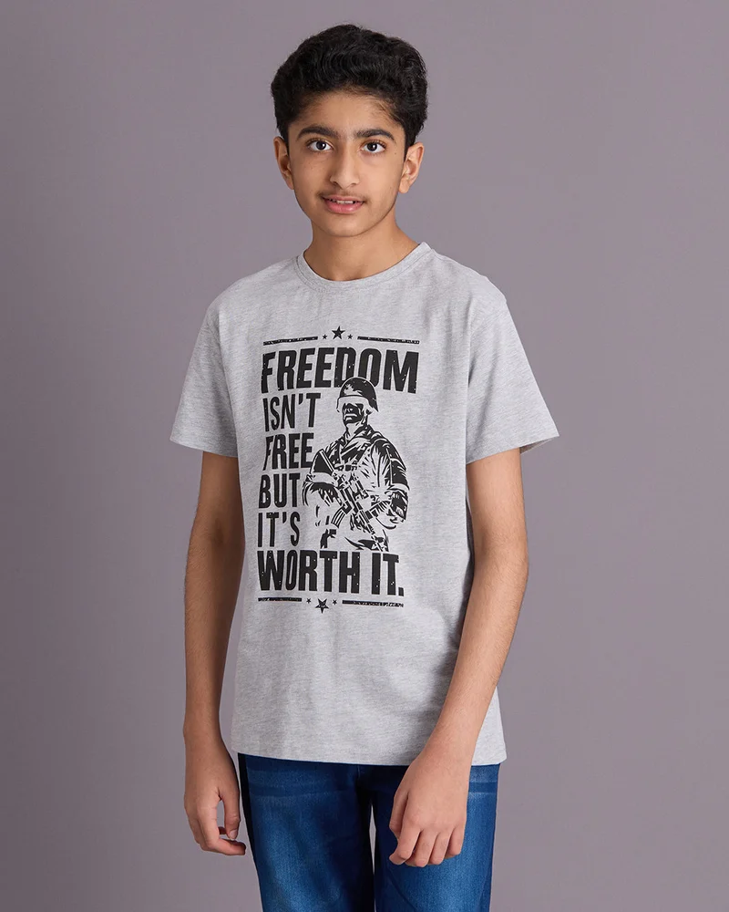 Redtag Boys Grey Graphic T Shirt