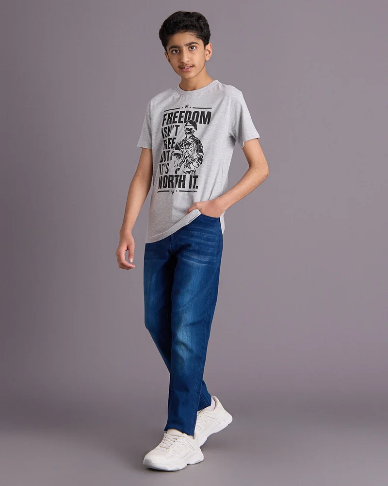 Redtag Boys Grey Graphic T Shirt