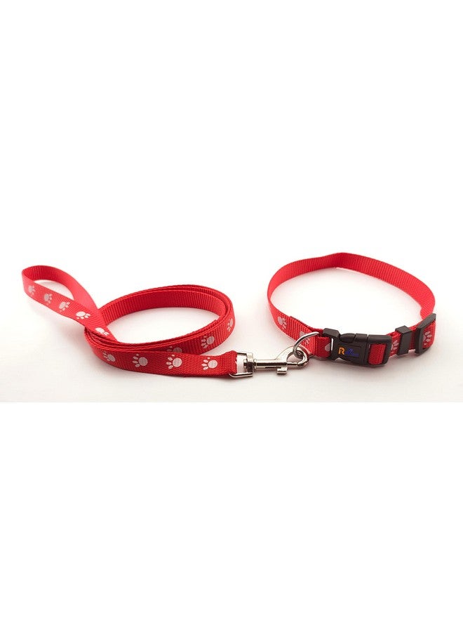Nylon Printed Adjustable Neck Collar Belt With Handle Leash Ideal For Training/Outdoor Walking Small Dogs And Puppies 15 Mm (Red, Pattern 01) - Image 1