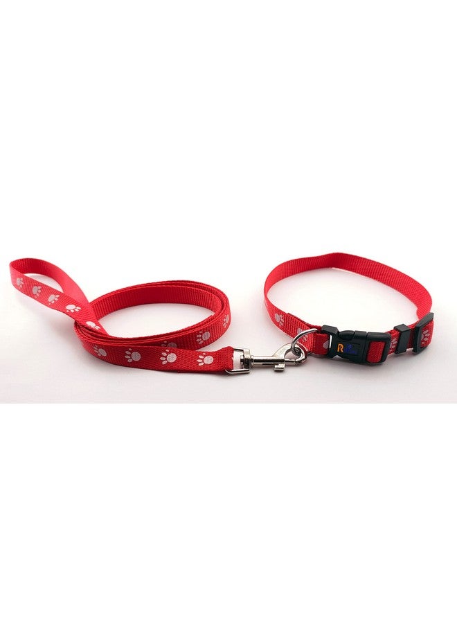 Nylon Printed Adjustable Neck Collar Belt With Handle Leash Ideal For Training/Outdoor Walking Small Dogs And Puppies 15 Mm (Red, Pattern 01) - Image 2