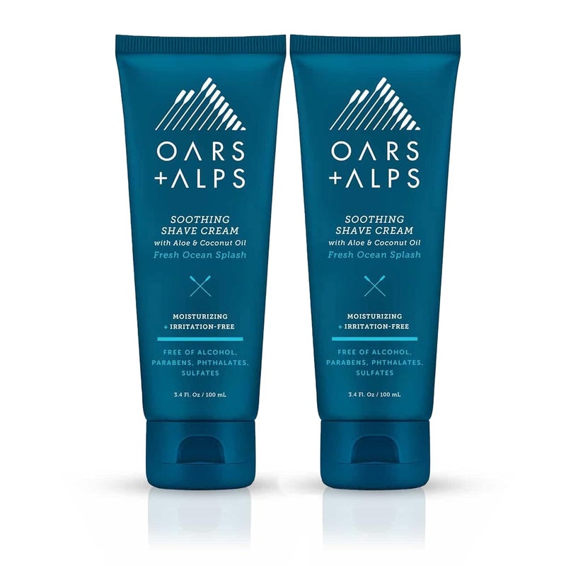 Oars  Alps Soothing Mens Shaving Cream Dermatologist Tested and Infused with Aloe and Coconut Oil Fresh Ocean Splash Scent TSA Friendly 34 Oz 2 Pack