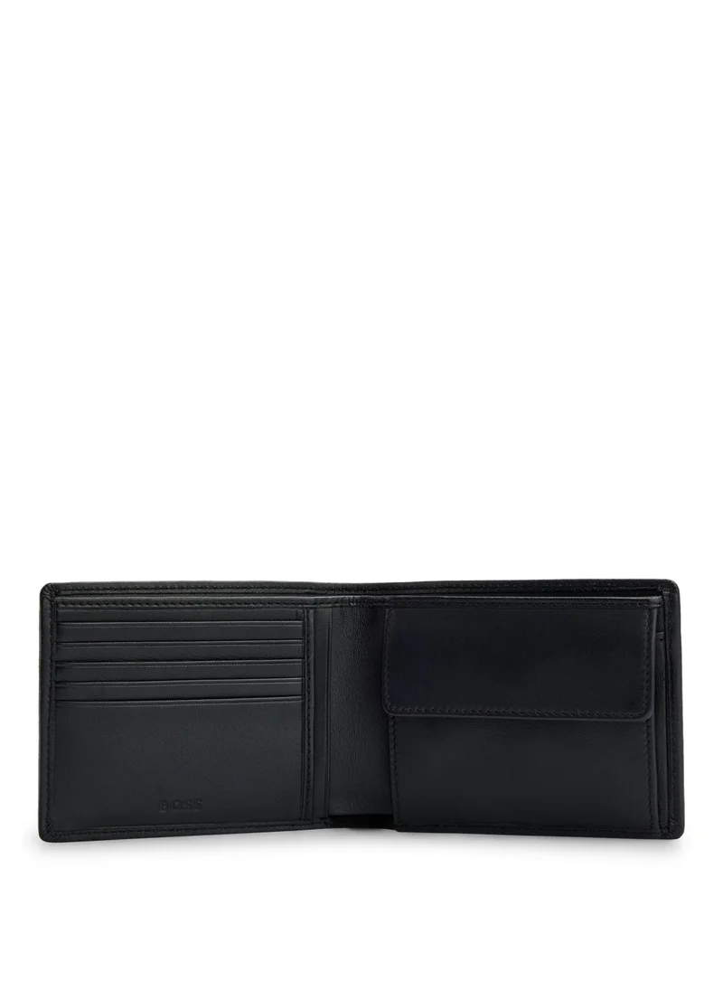 BOSS Leather billfold wallet with embossed logo and coin pocket