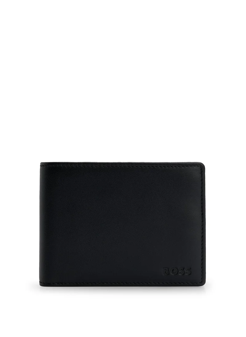 بوس Leather billfold wallet with embossed logo and coin pocket