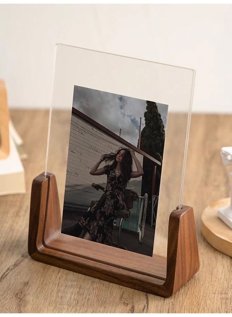 U-Shaped Solid Wood Photo Frame with Clear Acrylic Panels - Rustic Modern Multi-Purpose Stand for Tabletop Photos, Business Cards  Desk Calendars - Image 1