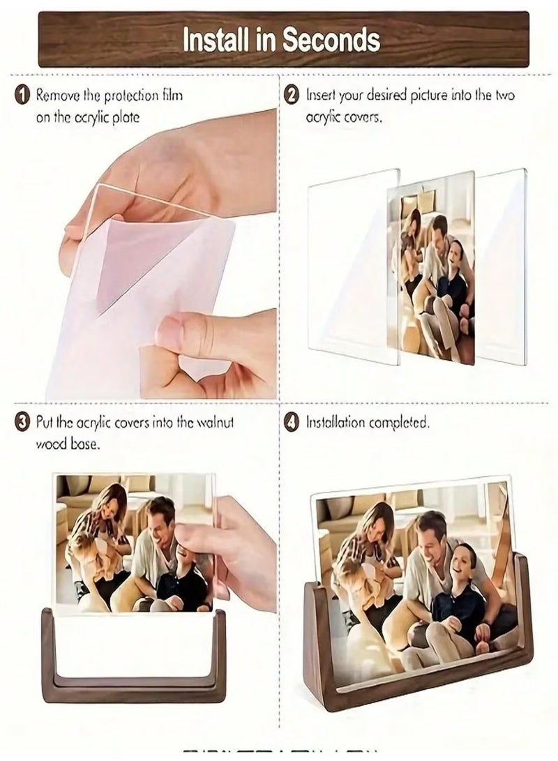 U-Shaped Solid Wood Photo Frame with Clear Acrylic Panels - Rustic Modern Multi-Purpose Stand for Tabletop Photos, Business Cards  Desk Calendars - Image 4