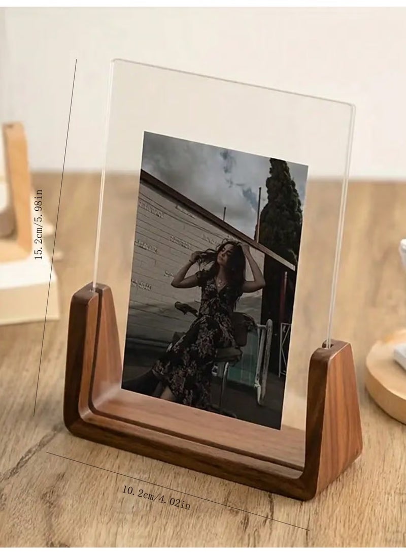 U-Shaped Solid Wood Photo Frame with Clear Acrylic Panels - Rustic Modern Multi-Purpose Stand for Tabletop Photos, Business Cards  Desk Calendars - Image 3
