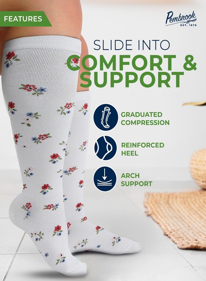 Pembrook 3 Pairs Plus Size Compression Socks Wide Calf - 15-20 mmHg Bamboo Viscose Extra Wide Calf Compression Socks Women, Compression Socks for Women Plus Size, Little Flowers 3XL - Image 2