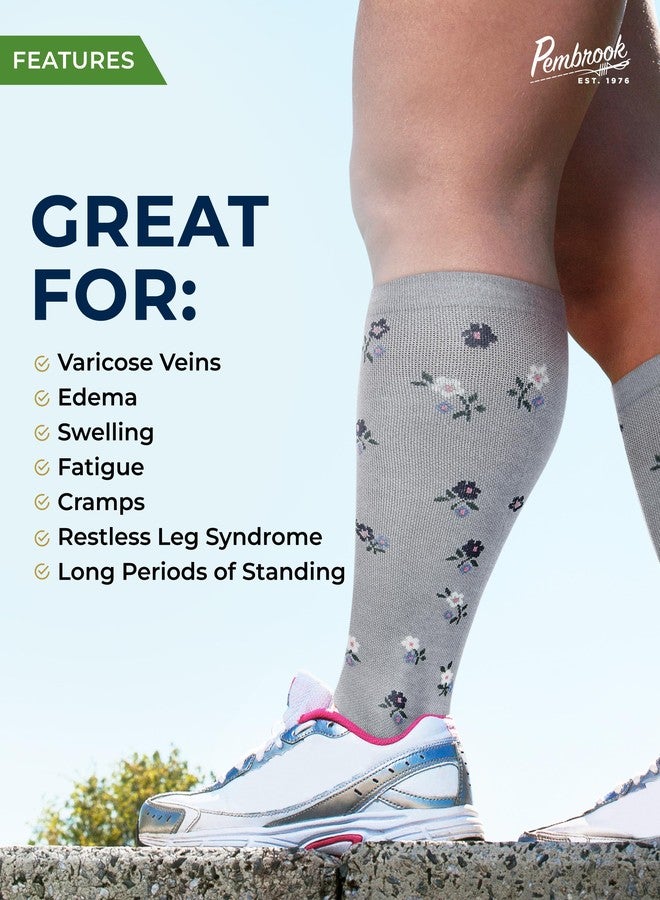 Pembrook 3 Pairs Plus Size Compression Socks Wide Calf - 15-20 mmHg Bamboo Viscose Extra Wide Calf Compression Socks Women, Compression Socks for Women Plus Size, Little Flowers 3XL - Image 3