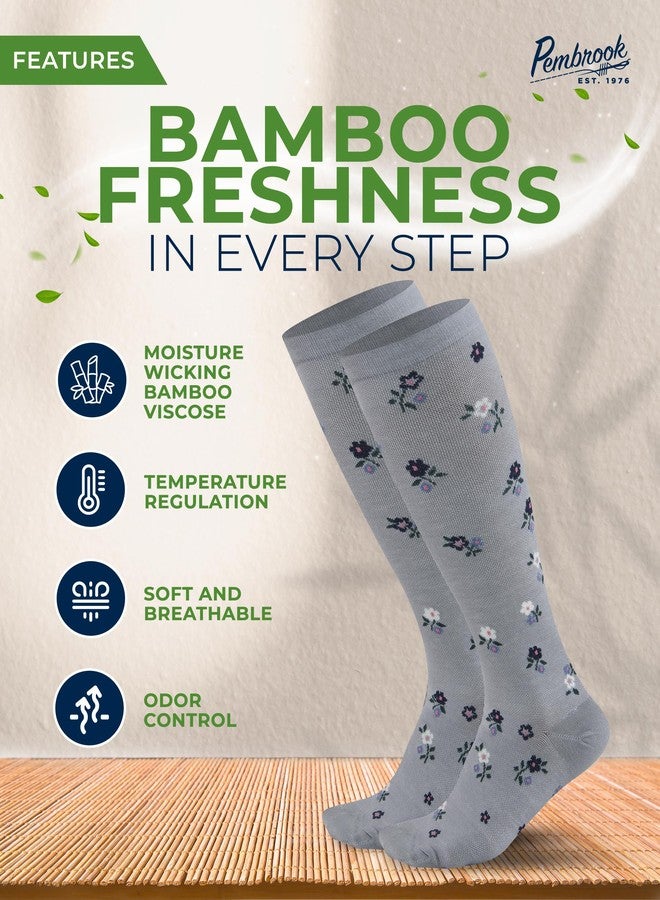 Pembrook 3 Pairs Plus Size Compression Socks Wide Calf - 15-20 mmHg Bamboo Viscose Extra Wide Calf Compression Socks Women, Compression Socks for Women Plus Size, Little Flowers 3XL - Image 5