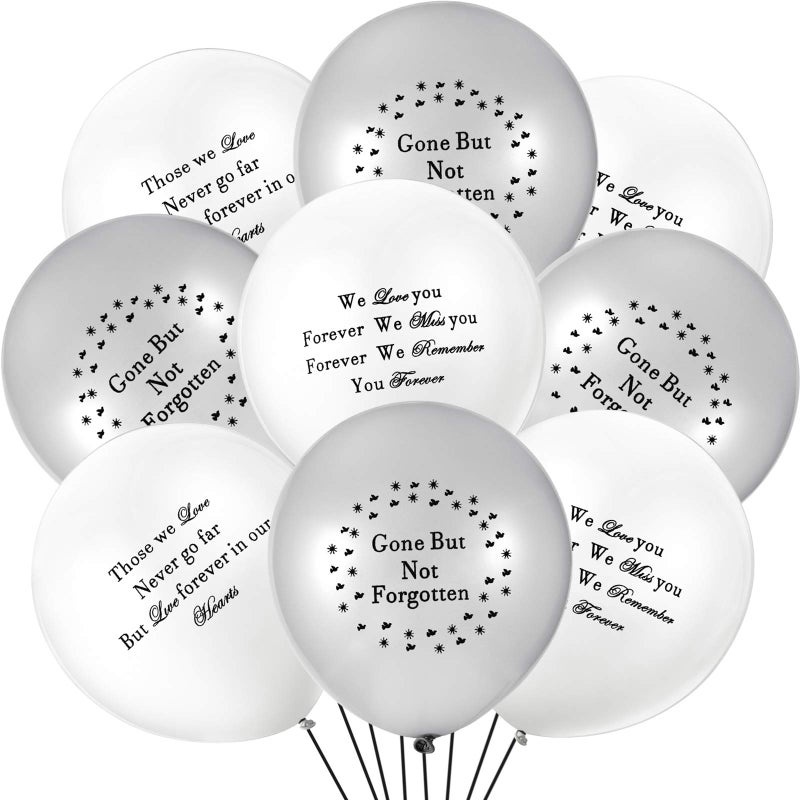 Gejoy 60 Pieces Memorial Balloons Funeral Remembrance Balloons to Release in Sky Memorial Day Decorations Celebration of Life Ideas for Death and Funeral White and Silver