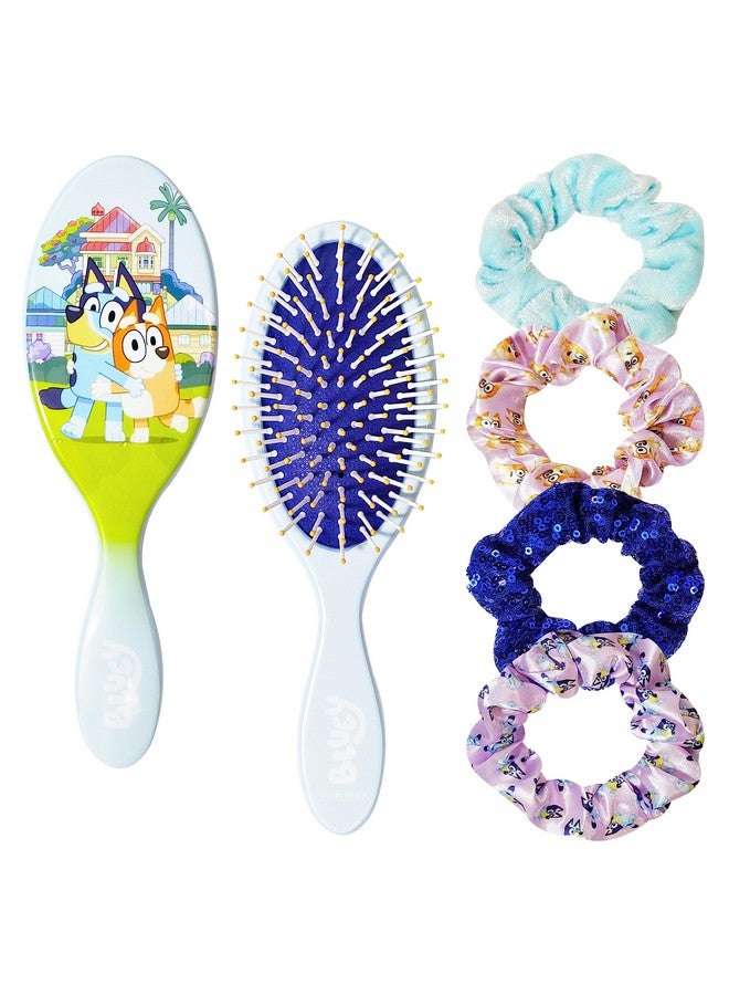 Luv Her Bluey Detangling Brush and 4 Elastic Scrunchies Hair Accessory Set for Kids - Ages 3+ - Image 1
