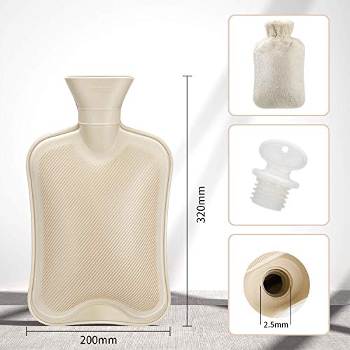 Fythao Hot Water Bottle Rubber with Soft Cover (2 Liter) Hot Water Bag for Cramps, Pain Relief, Removable Hot Cold Pack Hot Water Bed Warmer - Image 2