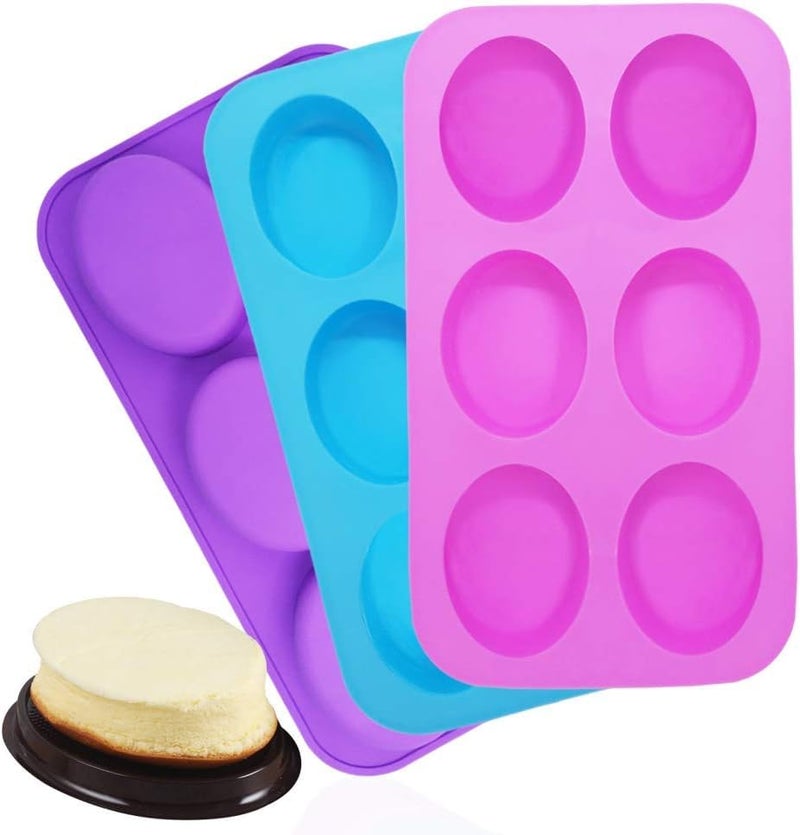 Skytail Silicone 6 Cavities Oval Shape Cake Mold Homemade Craft Soap Mold Cake Mold for Cake Baking Tart Pudding Cookie Making Muffin Cupcake Scented Candles Handicrafts Pack of 3 - Image 1