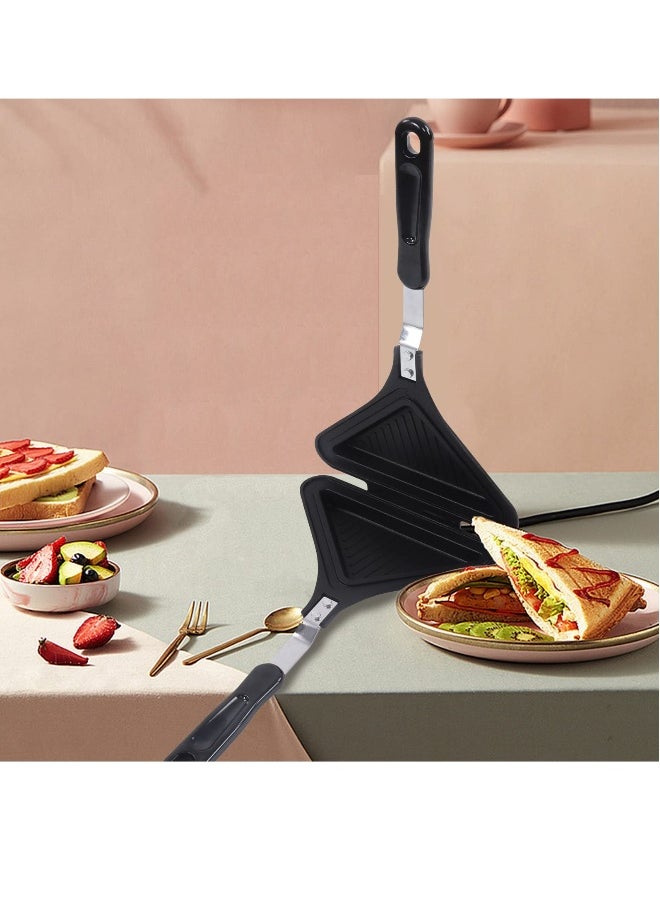 Generic - Double Sided Frying Pan, Triangle Shape Sandwich Pan,Grilled Cheese Maker Nonstick Sandwich Maker Flip Grill Pan For Breakfast Toast Panini Waffle, Aluminum Alloy Cookware - Image 1