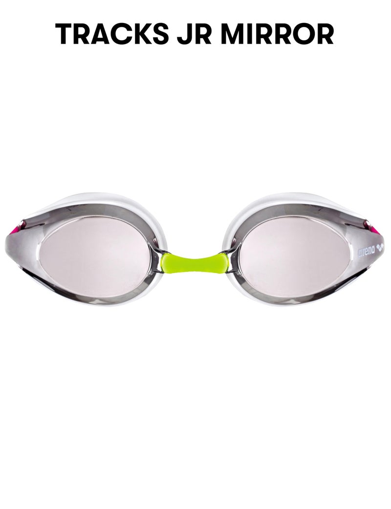 ARENA Tracks Unisex Junior Youth Essential Racing Swim Goggles Kids Swimmers Young Racers 6-12 Anti-Fog Coated Mirror Lens, Silver/White/Fuchsia - Image 3