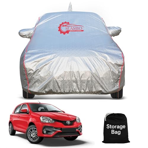 Slamio 100% Waterproof Car Body Cover for Toyota Etios with Mirror and Antenna Pocket and Soft Cotton Lining,Full Bottom Elastic Triple Stitched (Metallic Silver), 1 Unit - Image 1