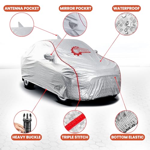 Slamio 100% Waterproof Car Body Cover for Toyota Etios with Mirror and Antenna Pocket and Soft Cotton Lining,Full Bottom Elastic Triple Stitched (Metallic Silver), 1 Unit - Image 4