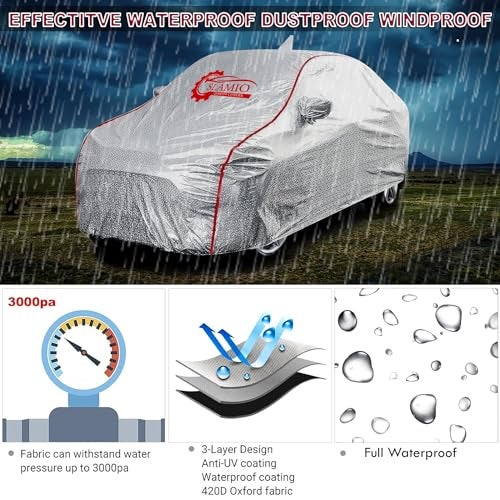 Slamio 100% Waterproof Car Body Cover for Toyota Etios with Mirror and Antenna Pocket and Soft Cotton Lining,Full Bottom Elastic Triple Stitched (Metallic Silver), 1 Unit - Image 3
