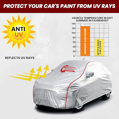 Slamio 100% Waterproof Car Body Cover for Toyota Etios with Mirror and Antenna Pocket and Soft Cotton Lining,Full Bottom Elastic Triple Stitched (Metallic Silver), 1 Unit - Image 5