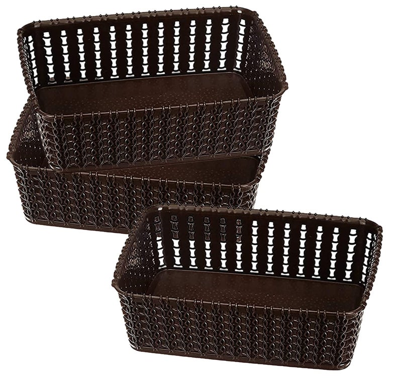 Kuber Industries Multiuses Small M 15 Plastic Tray/Basket/Organizer Without Lid- Pack of 3 (Brown) -46KKM0113 - Image 1