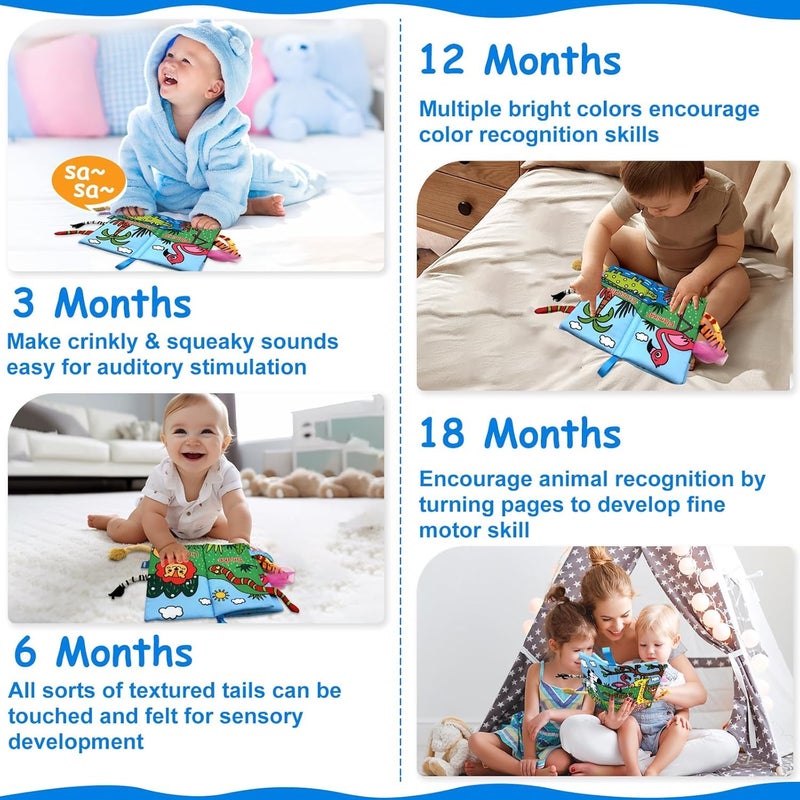 BeFunky كتاب قماش للأطفال، لعبة كتاب للأطفال من 0 إلى 3 و6 و12 شهرًا، كتاب صور ثلاثي الأبعاد ناعم، كتاب صوتي، لعبة حسية، لعبة تعليمية مونتيسوري للأولاد والبنات (حيوانات الغابة)، متعدد الألوان - Image 4