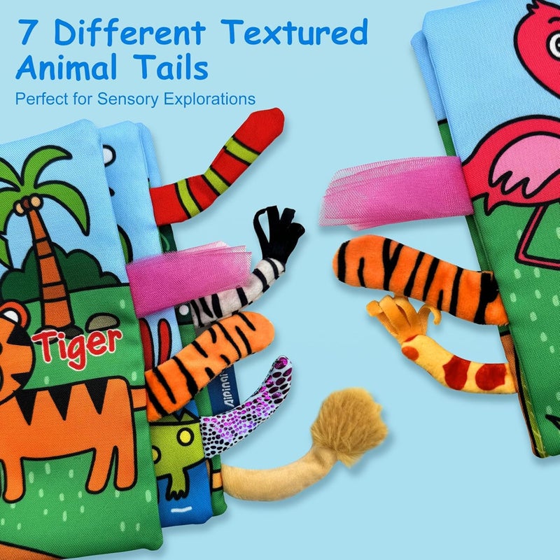 BeFunky كتاب قماش للأطفال، لعبة كتاب للأطفال من 0 إلى 3 و6 و12 شهرًا، كتاب صور ثلاثي الأبعاد ناعم، كتاب صوتي، لعبة حسية، لعبة تعليمية مونتيسوري للأولاد والبنات (حيوانات الغابة)، متعدد الألوان - Image 3