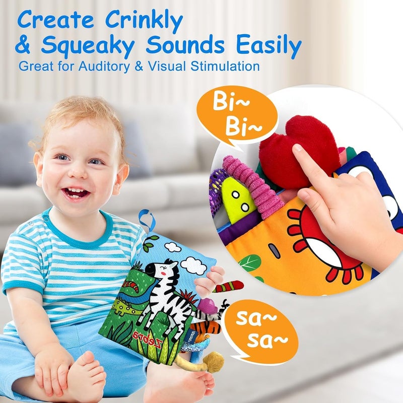 BeFunky كتاب قماش للأطفال، لعبة كتاب للأطفال من 0 إلى 3 و6 و12 شهرًا، كتاب صور ثلاثي الأبعاد ناعم، كتاب صوتي، لعبة حسية، لعبة تعليمية مونتيسوري للأولاد والبنات (حيوانات الغابة)، متعدد الألوان - Image 5