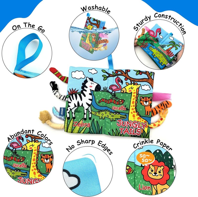 BeFunky كتاب قماش للأطفال، لعبة كتاب للأطفال من 0 إلى 3 و6 و12 شهرًا، كتاب صور ثلاثي الأبعاد ناعم، كتاب صوتي، لعبة حسية، لعبة تعليمية مونتيسوري للأولاد والبنات (حيوانات الغابة)، متعدد الألوان - Image 2