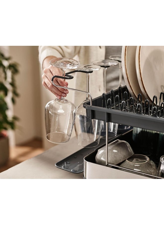 Joseph Joseph Excel  Steel 2tier Stainlesssteel Dish Rack for Kitchen counter, Washing up Drainer with draining spout, movable cutlery drainer, wineglass holder  - Image 3