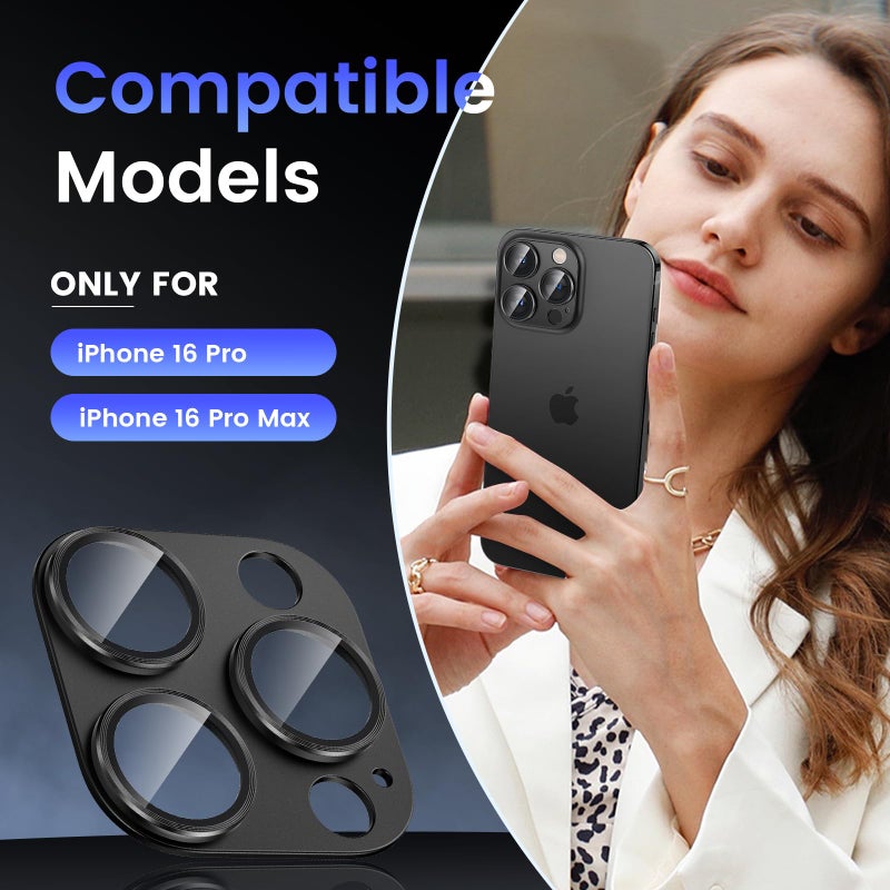 Tensea for iPhone 16 Pro/iPhone 16 Pro Max/iPhone 15 Pro/iPhone 15 Pro Max Camera Lens Protector, Metal Aluminum Alloy Tempered Glass Cover Camera Screen Protector Accessories, Case Friendly - Image 2