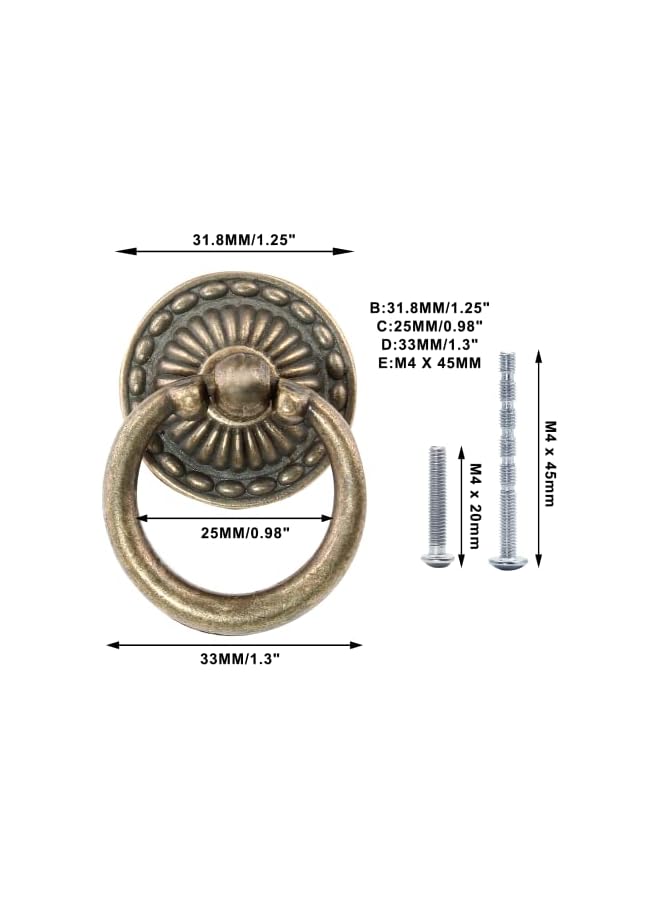 The Bros 12PCS Antique Bronze Ring Pulls, Vintage Decorative Ring Pulls Bronze Cabinet Pull Handles for Dresser Drawers Closet Kitchen Cabinets Wardrobe - Image 2