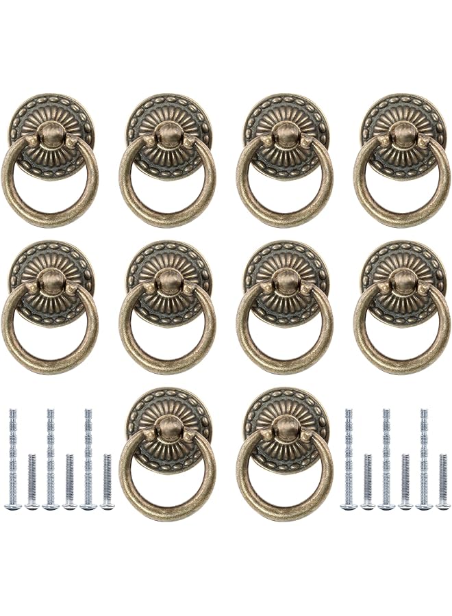 The Bros 12PCS Antique Bronze Ring Pulls, Vintage Decorative Ring Pulls Bronze Cabinet Pull Handles for Dresser Drawers Closet Kitchen Cabinets Wardrobe - Image 1
