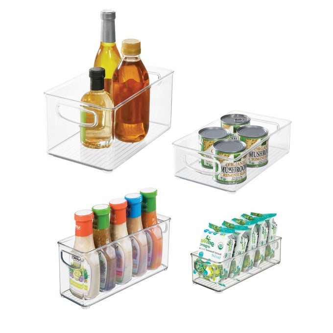 IDESIGN STACKABLE STORAGE BINS FOR KITCHEN OR PANTRY 4 DIFFERENT SIZES 4 PACK CLEAR MADE IN USA