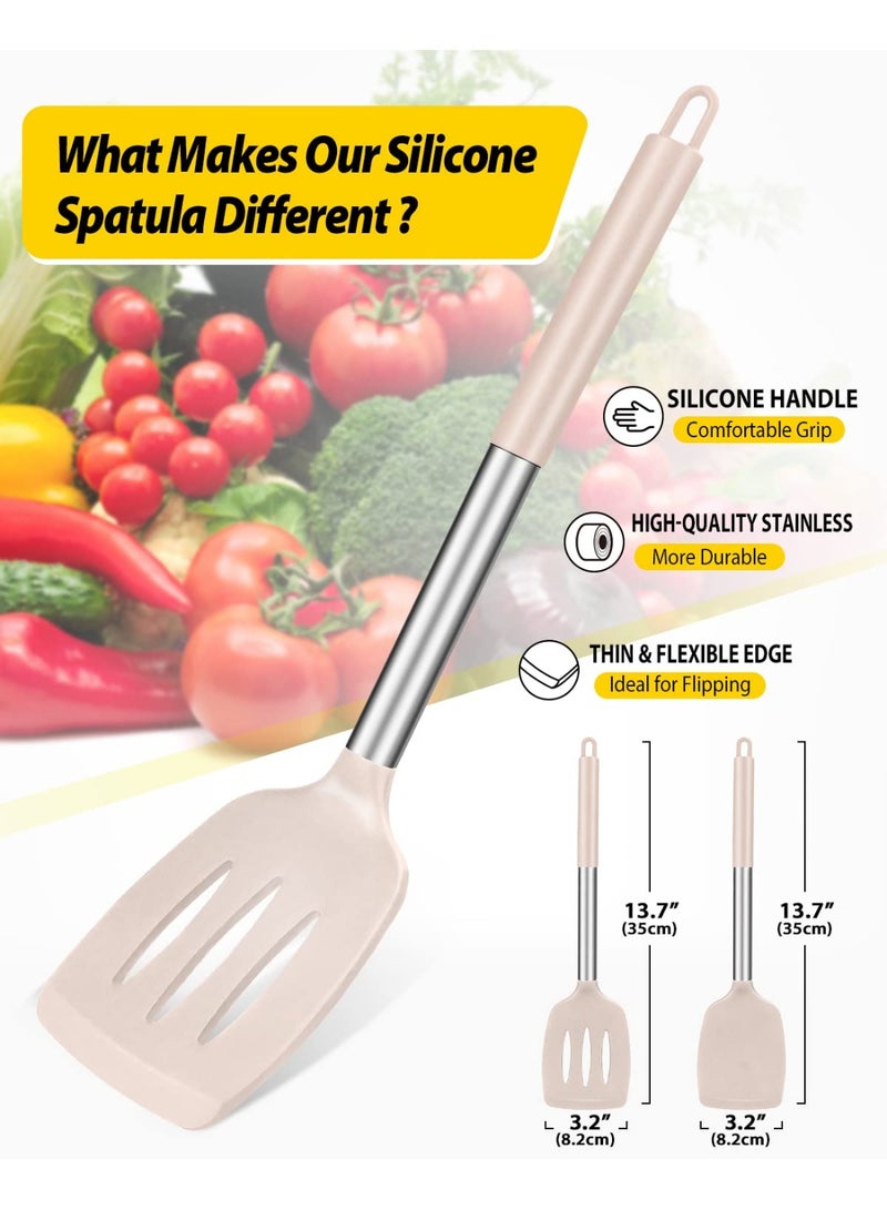HOMESTAR 2PCS Solid Silicone Spatula, Kitchen Frying Turner, For Non-Stick Pans, Non-Slip, Heat Resistant, Anti-Scald, Easy To Clean, BPA-Free Utensil, Suitable For Frying Fish, Chicken Wings, Steak, Pancakes, Eggs, Stir-Fry, 3.2x13.7inch - Image 2