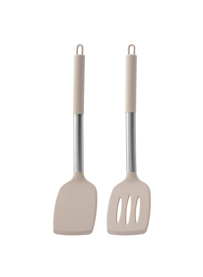 HOMESTAR 2PCS Solid Silicone Spatula, Kitchen Frying Turner, For Non-Stick Pans, Non-Slip, Heat Resistant, Anti-Scald, Easy To Clean, BPA-Free Utensil, Suitable For Frying Fish, Chicken Wings, Steak, Pancakes, Eggs, Stir-Fry, 3.2x13.7inch - Image 1