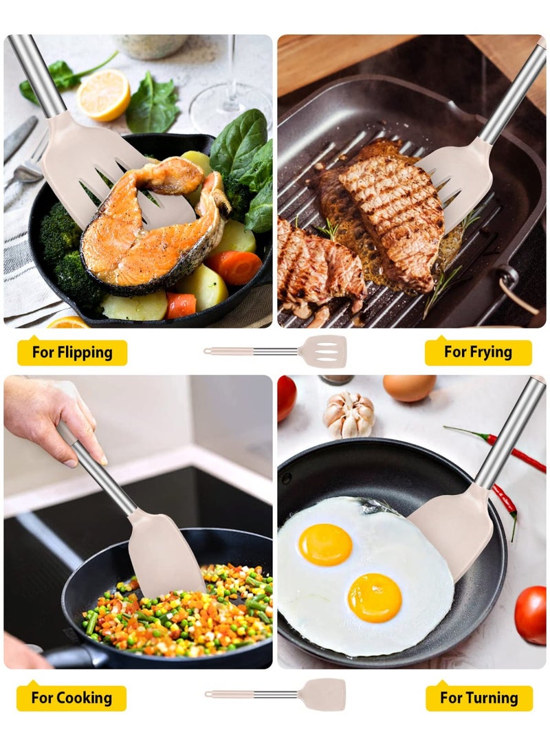 HOMESTAR 2PCS Solid Silicone Spatula, Kitchen Frying Turner, For Non-Stick Pans, Non-Slip, Heat Resistant, Anti-Scald, Easy To Clean, BPA-Free Utensil, Suitable For Frying Fish, Chicken Wings, Steak, Pancakes, Eggs, Stir-Fry, 3.2x13.7inch - Image 5
