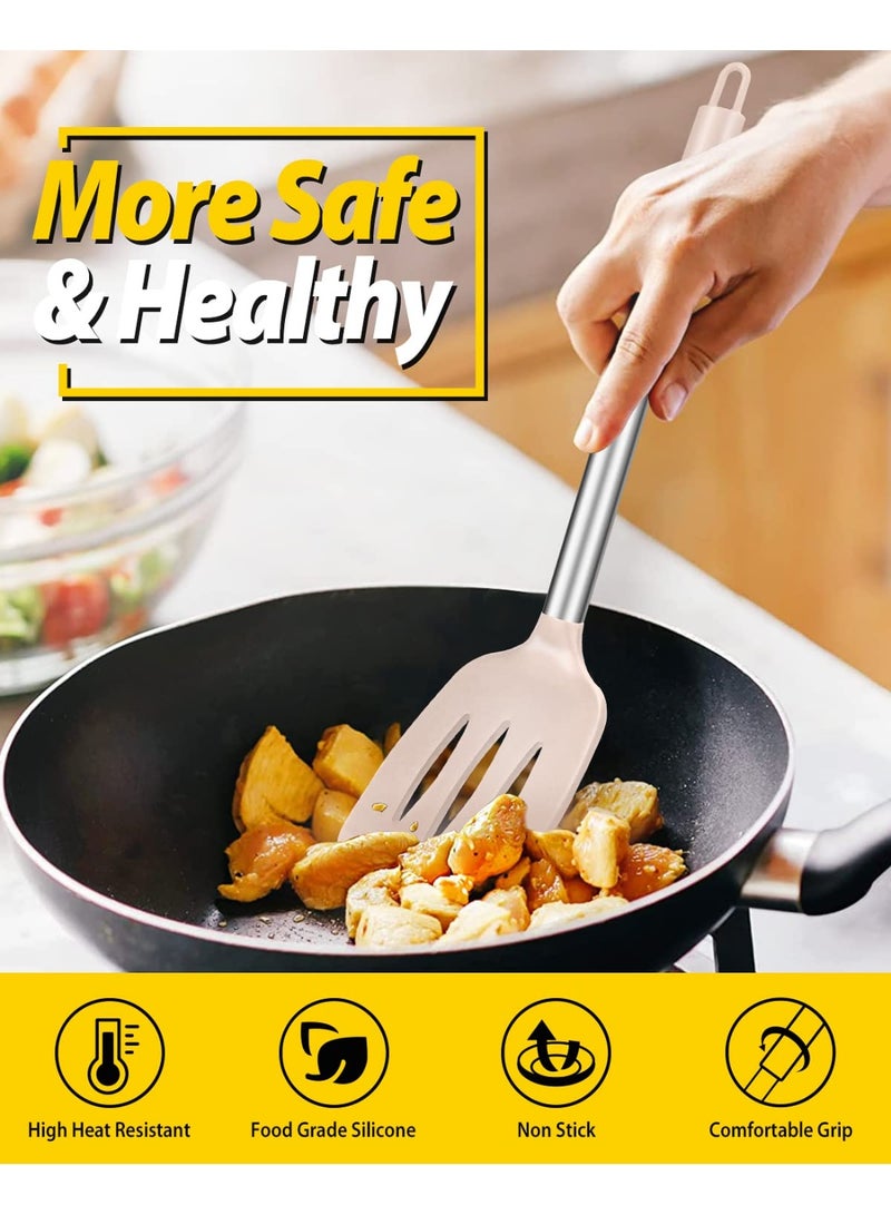 HOMESTAR 2PCS Solid Silicone Spatula, Kitchen Frying Turner, For Non-Stick Pans, Non-Slip, Heat Resistant, Anti-Scald, Easy To Clean, BPA-Free Utensil, Suitable For Frying Fish, Chicken Wings, Steak, Pancakes, Eggs, Stir-Fry, 3.2x13.7inch - Image 4