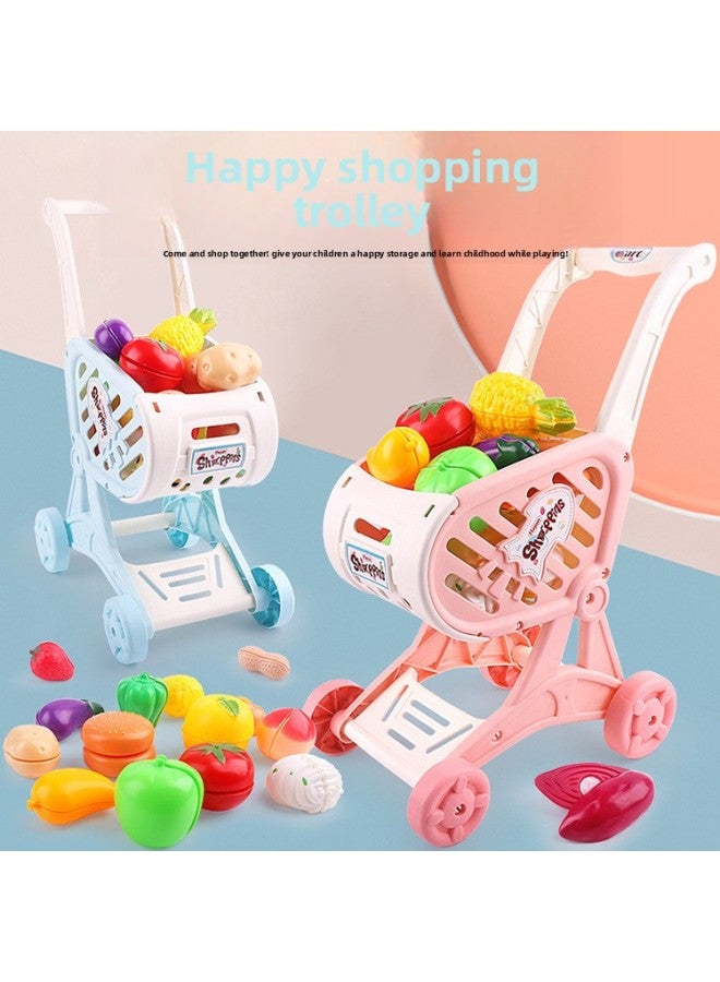 Children's Shopping Cart Play House Simulation Supermarket Trolley Baby Cutting Fruit And Vegetable Kitchen Suit Toys-Color:Pink Shopping Cart + Cutting Music - Image 3