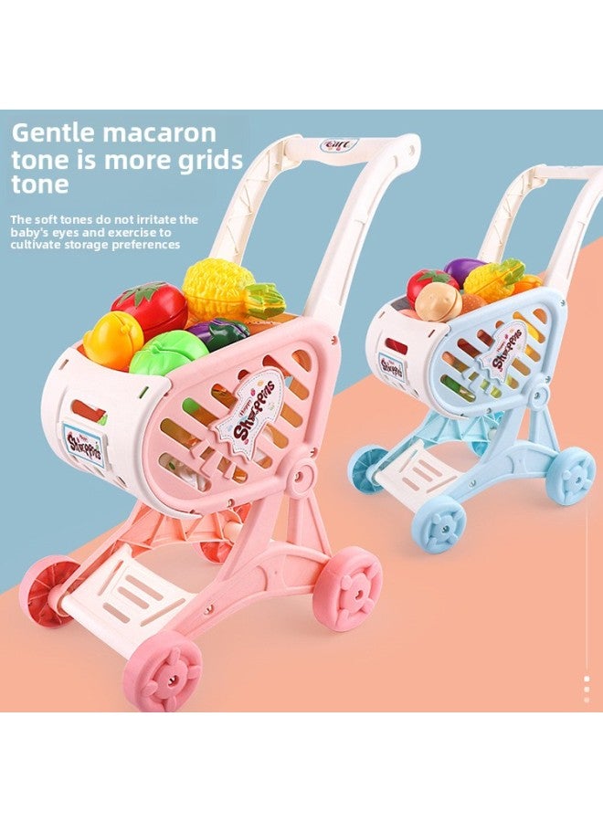 Children's Shopping Cart Play House Simulation Supermarket Trolley Baby Cutting Fruit And Vegetable Kitchen Suit Toys-Color:Pink Shopping Cart + Cutting Music - Image 4
