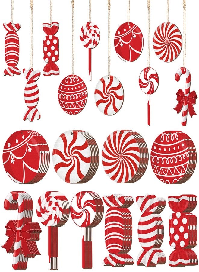 Macarrie 60 Pcs Christmas Candy Ornaments Candy Cane for Christmas Tree Ornaments Lollipop Hanging Wood Decorations Xmas Peppermint Cutouts(Cute Style) - Image 1