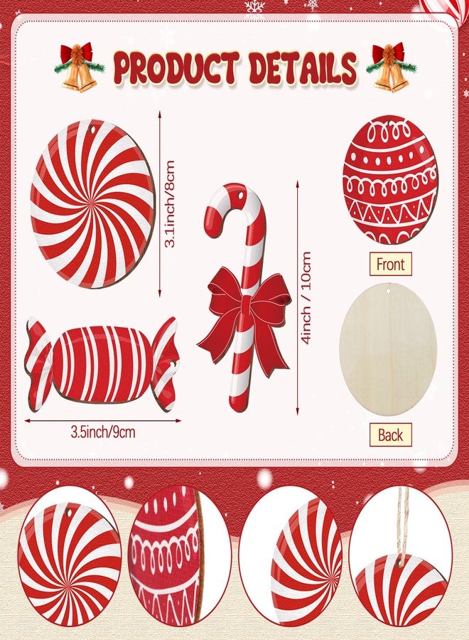 Macarrie 60 Pcs Christmas Candy Ornaments Candy Cane for Christmas Tree Ornaments Lollipop Hanging Wood Decorations Xmas Peppermint Cutouts(Cute Style) - Image 2