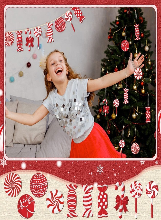 Macarrie 60 Pcs Christmas Candy Ornaments Candy Cane for Christmas Tree Ornaments Lollipop Hanging Wood Decorations Xmas Peppermint Cutouts(Cute Style) - Image 4
