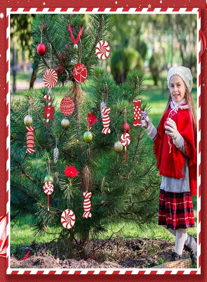 Macarrie 60 Pcs Christmas Candy Ornaments Candy Cane for Christmas Tree Ornaments Lollipop Hanging Wood Decorations Xmas Peppermint Cutouts(Cute Style) - Image 5