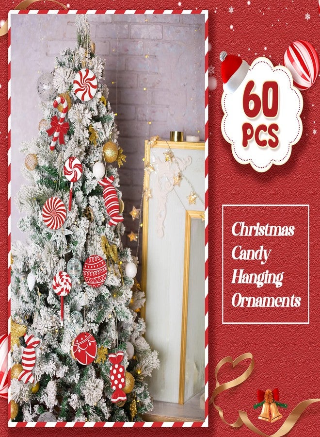 Macarrie 60 Pcs Christmas Candy Ornaments Candy Cane for Christmas Tree Ornaments Lollipop Hanging Wood Decorations Xmas Peppermint Cutouts(Cute Style) - Image 3