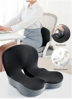 Lee Yon Lumbar Support Pillow Seat Cushion for Office Chair Pressure Relief Sciatica & Tailbone Pain Relief Memory Foam Firm Coccyx Pad for Long Sitting, for Office Chair, Gaming Chair and Car Seat, Grey, 44 x 42 x 32 cm  - Image 1