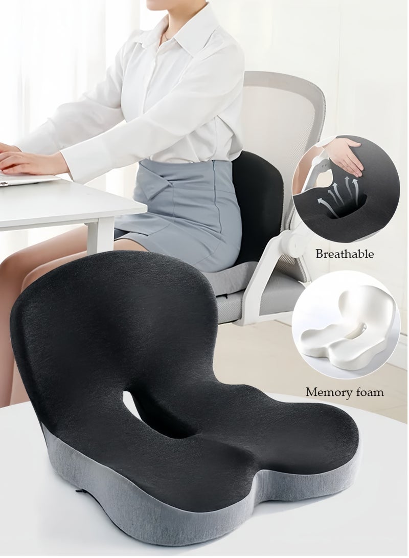 Lee Yon Lumbar Support Pillow Seat Cushion for Office Chair Pressure Relief Sciatica & Tailbone Pain Relief Memory Foam Firm Coccyx Pad for Long Sitting, for Office Chair, Gaming Chair and Car Seat, Grey, 44 x 42 x 32 cm  - Image 1