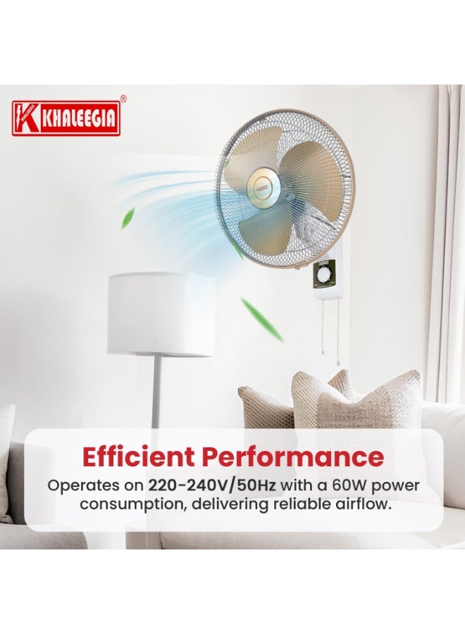 خليجية مروحة حائط 16 بوصة، حبل سحب مزدوج، 3 سرعات، تذبذب واسع، ضمان لمدة سنتين، 60 واط، مروحة شديدة التحمل، KALASH-400 للاستخدام المنزلي والتجاري، ضمان لمدة سنتين. - Image 2