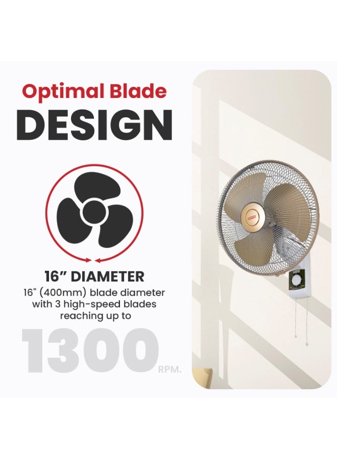 خليجية مروحة حائط 16 بوصة، حبل سحب مزدوج، 3 سرعات، تذبذب واسع، ضمان لمدة سنتين، 60 واط، مروحة شديدة التحمل، KALASH-400 للاستخدام المنزلي والتجاري، ضمان لمدة سنتين. - Image 5