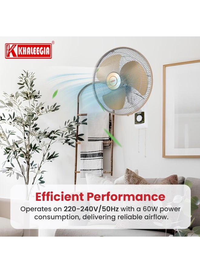 خليجية مروحة حائط 16 بوصة، حبل سحب مزدوج، 3 سرعات، تذبذب واسع، ضمان لمدة سنتين، 60 واط، مروحة شديدة التحمل، KALASH-400 للاستخدام المنزلي والتجاري، ضمان لمدة سنتين. - Image 3